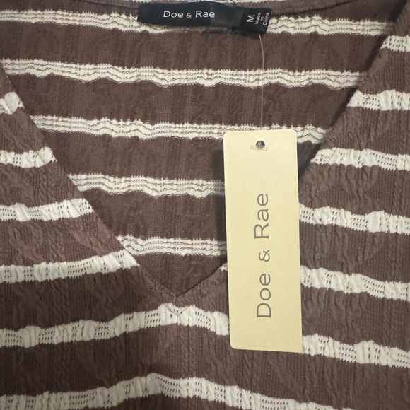 New Doe & Rae Sheath Dress Brown Striped Mini V Neck Sleeveless Buttons Medium - Picture 5 of 5